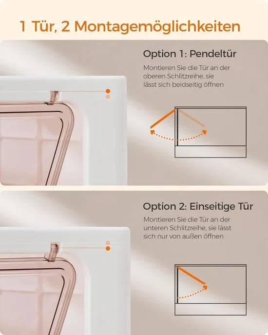 FurnStar - Kattenbak - Kattentoilet - Met Deksel - Uittrekbaar Dienblad - Schep - Borstel - Ruim - Voor Katten Tot 15 Kg - Minder Sporen - Lekvrije Bodem - Havermoutkleurig - Wit / Pastelroze Kleur .