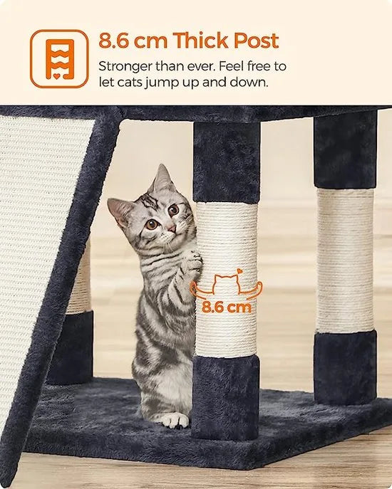 FurnStar - Kattenboom - Grote krabpaal - Spaanplaat - XXL Luxe Katten Krappaal Uitzicht Plateau- Kattenhuisjes - 172 CM Hoog - Grijs/Zwart - Sisal - Meerdere niveaus - 60x55x172 cm - Donkergrijs