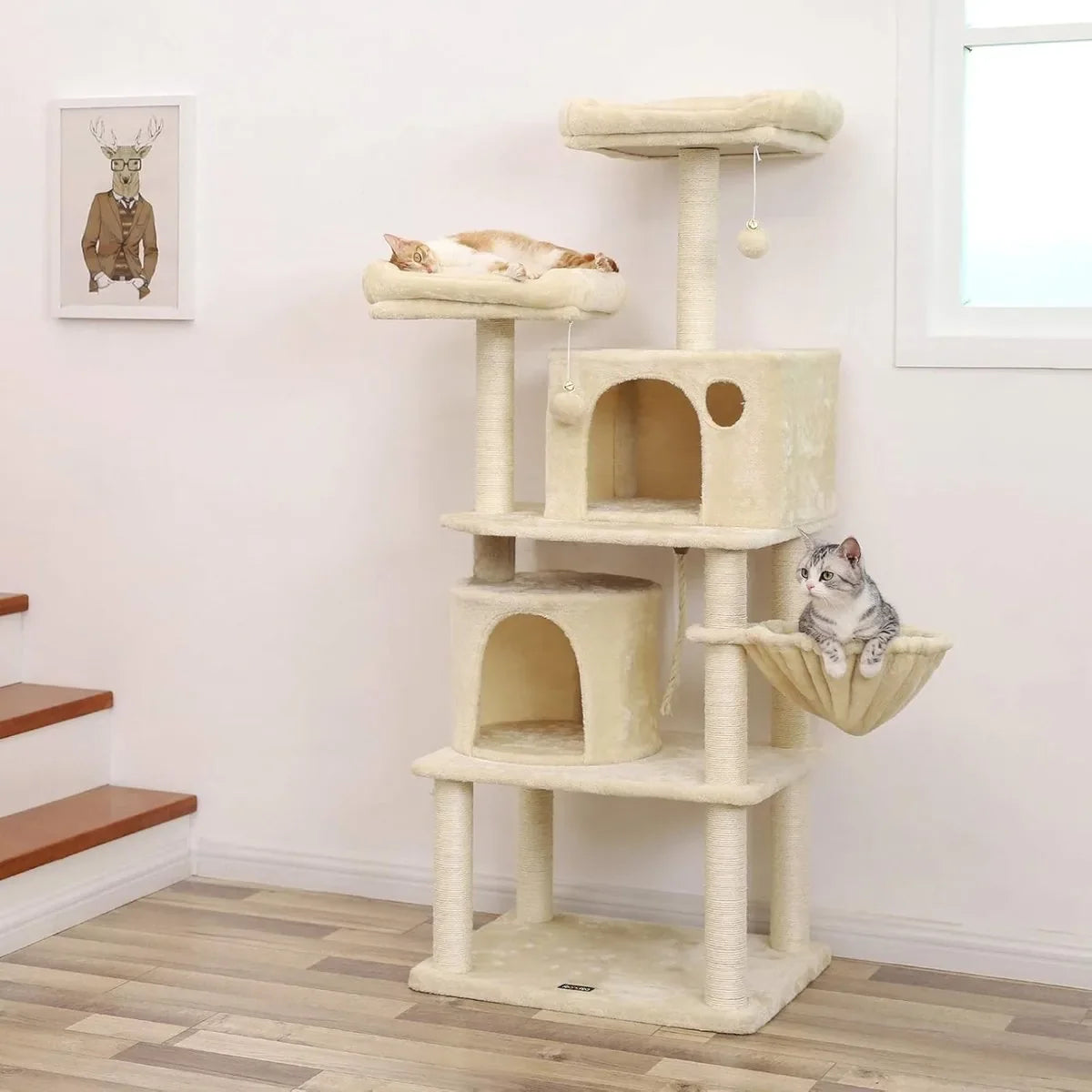 FurnStar - Kattenboom - Hoge Kattentoren - 2 Grotten - Grijs – Beige