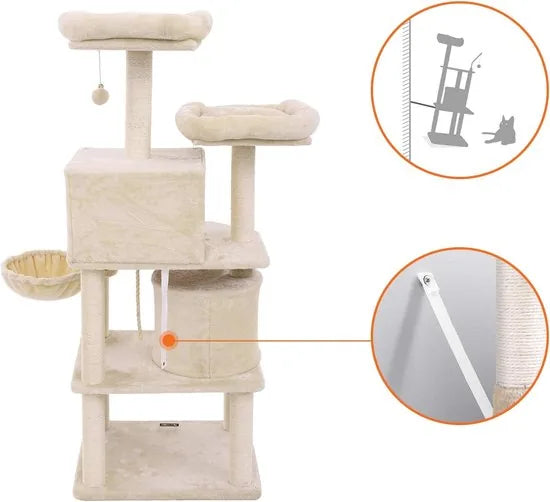 FurnStar - Kattenboom - Hoge Kattentoren - 2 Grotten - Beige