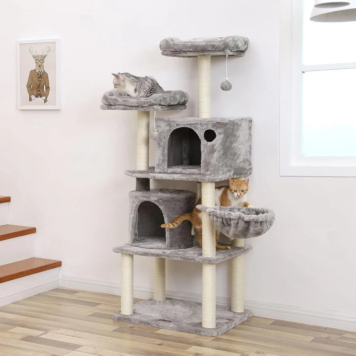 FurnStar - Kattenboom - Hoge Kattentoren - 2 Grotten - Grijs