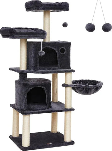 FurnStar - Kattenboom - Hoge Kattentoren - 2 Grotten - Rokerig grijs