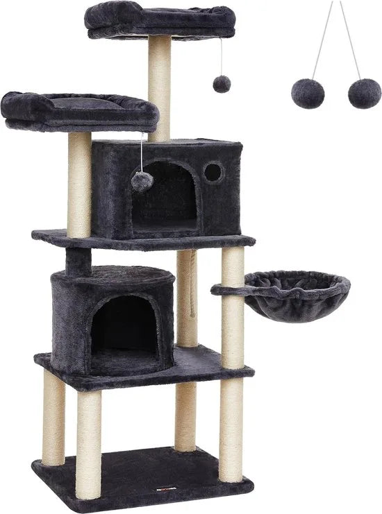 FurnStar - Kattenboom - Hoge Kattentoren - 2 Grotten - Rokerig grijs