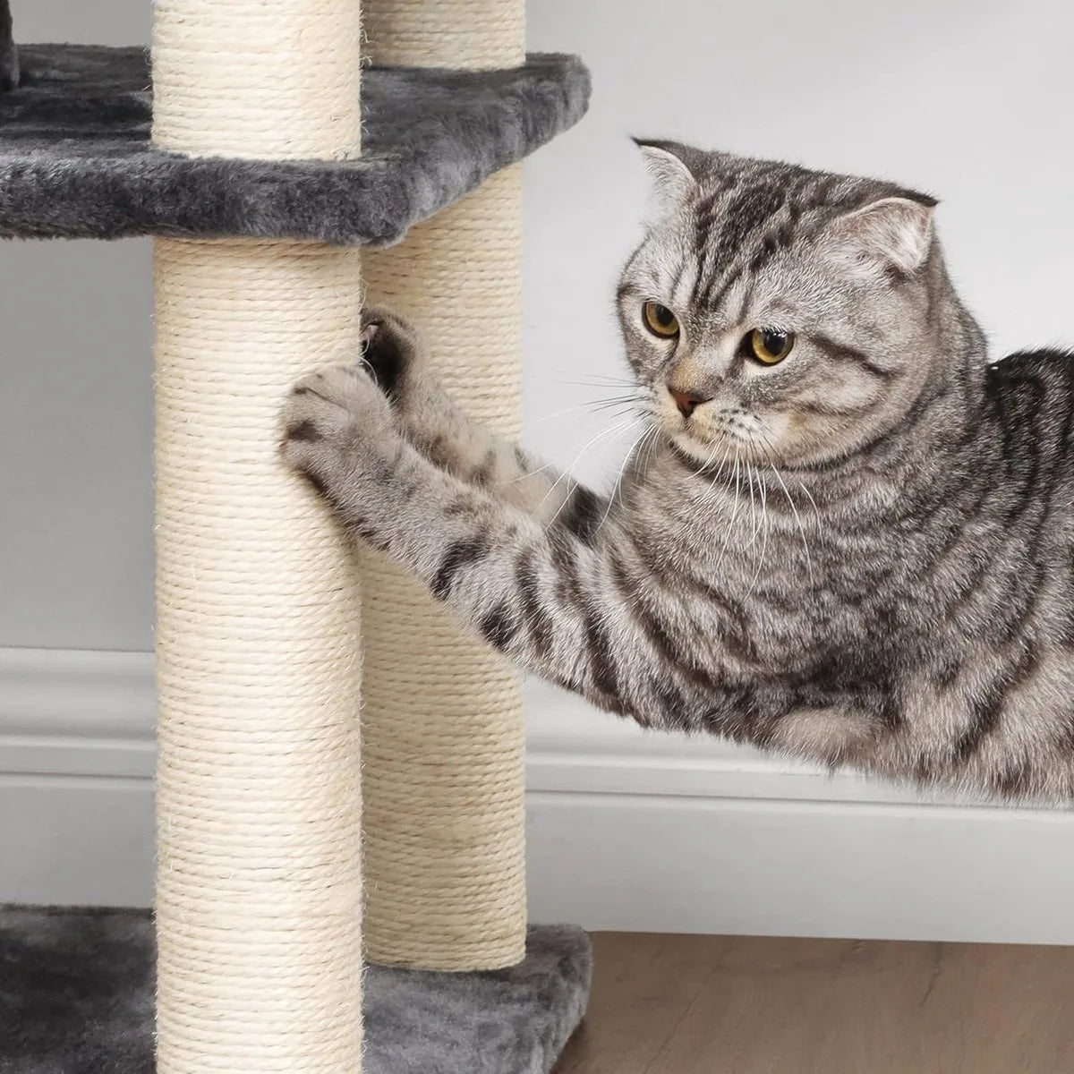 FurnStar - Kattenboom - Hoge Kattentoren - 2 Grotten - Rokerig grijs