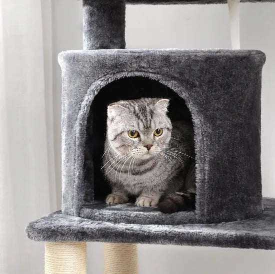 FurnStar - Kattenboom - Hoge Kattentoren - 2 Grotten - Rokerig grijs