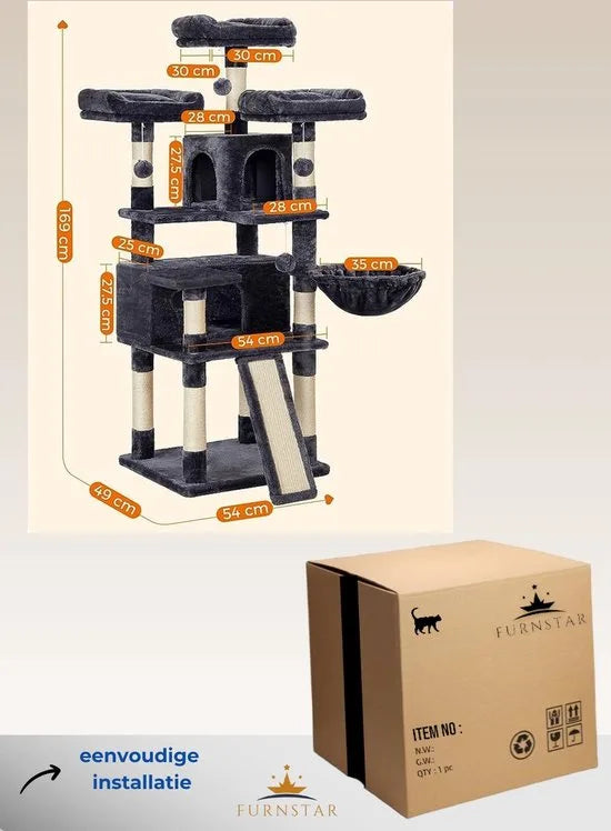 FurnStar - Kattenboom - Krabpaal - Donker Grijs - 55x55x172cm