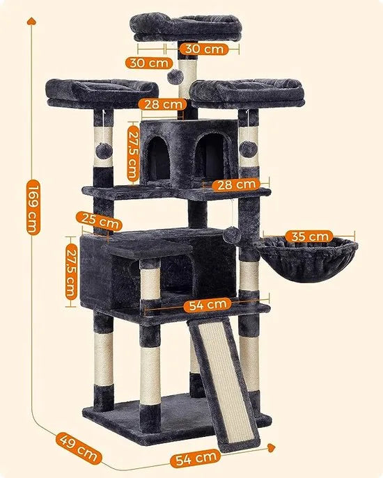 FurnStar - Kattenboom - Krabpaal - Donker Grijs - 55x55x172cm