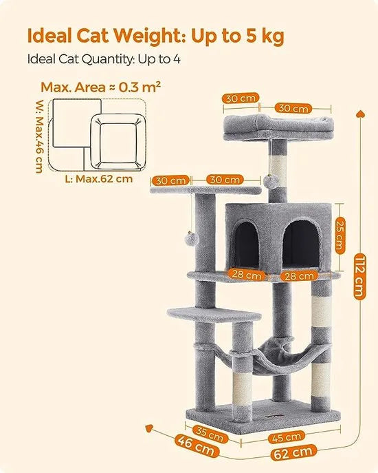 FurnStar - Kattenboom - Krabpaal - Grijs - 55x45x143cm