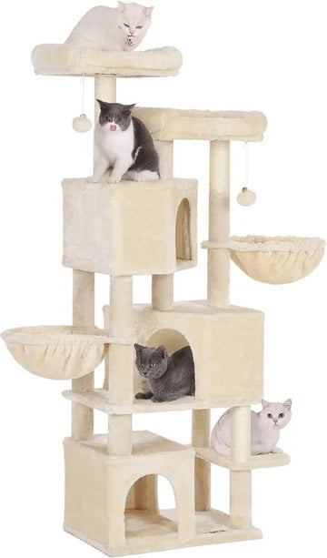 FurnStar - Kattenboom - Krabpaal groot - met 3 kattenholletjes - 164 cm kattenboom - Beige