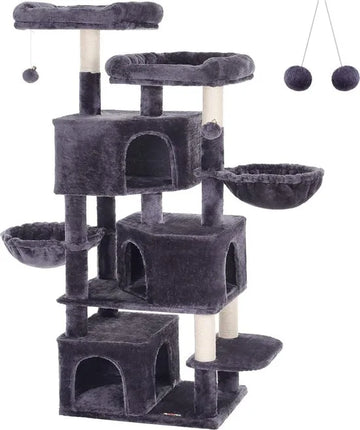 FurnStar - Kattenboom - Krabpaal groot - met 3 kattenholletjes - 164 cm kattenboom - Rookgrijs
