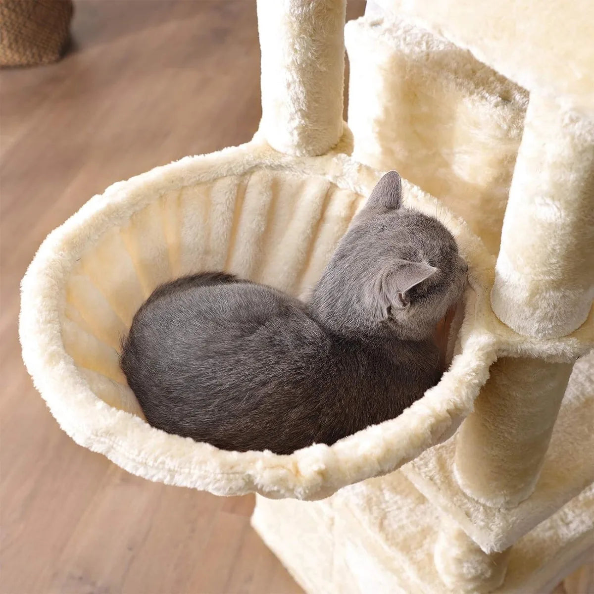 FurnStar - Kattenboom - Krabpaal groot - met 3 kattenholletjes - 164 cm kattenboom - Beige