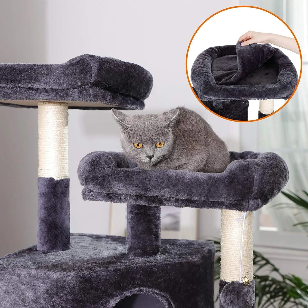 FurnStar - Kattenboom - Krabpaal groot - met 3 kattenholletjes - 164 cm kattenboom - Rookgrijs