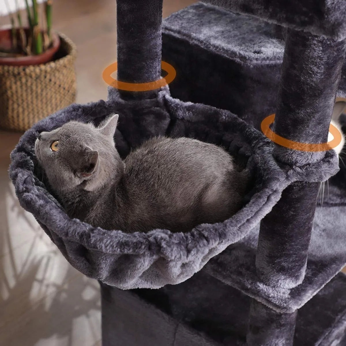 FurnStar - Kattenboom - Krabpaal groot - met 3 kattenholletjes - 164 cm kattenboom - Rookgrijs