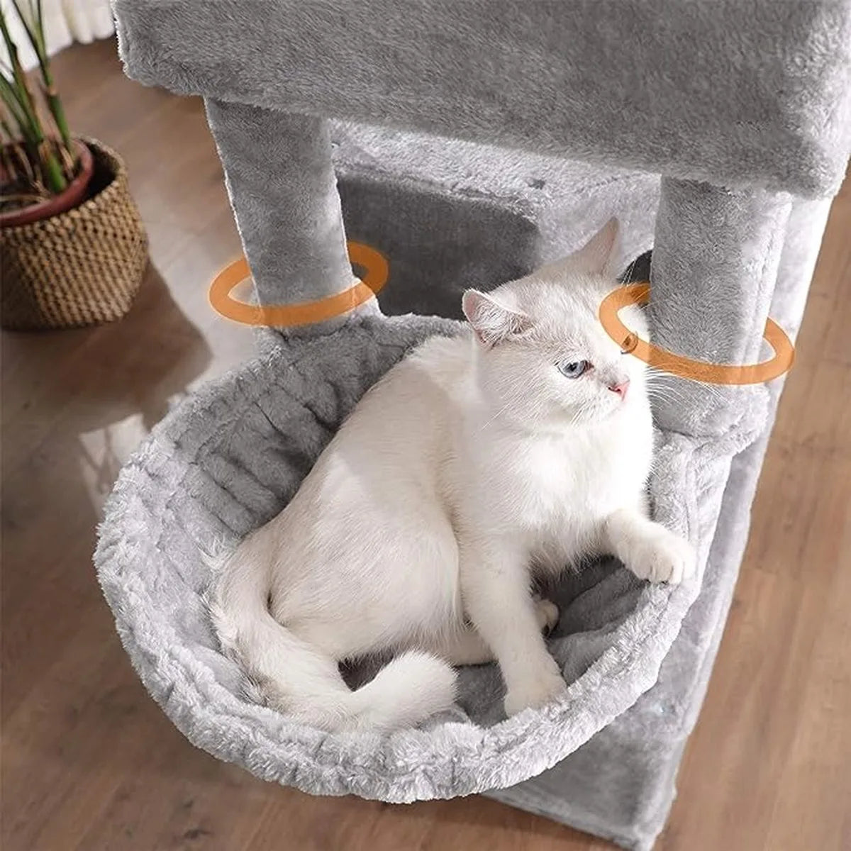 FurnStar - Kattenboom - Krabpaal met 3 kattenhuisjes - 164 cm kattentoren - Grote krabpaal - 55x40x164 cm - Lichtgrijs
