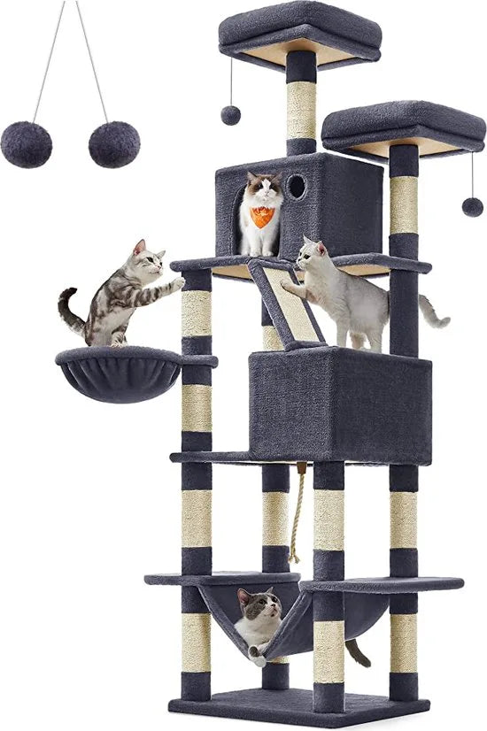 FurnStar - Kattenboom xxl - Krabpaal - Grijs - 60x50x206cm – Donker grijs