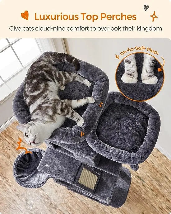 FurnStar - Kattenboom xxl - Krabpaal - Grijs - 60x50x206cm – Donker grijs