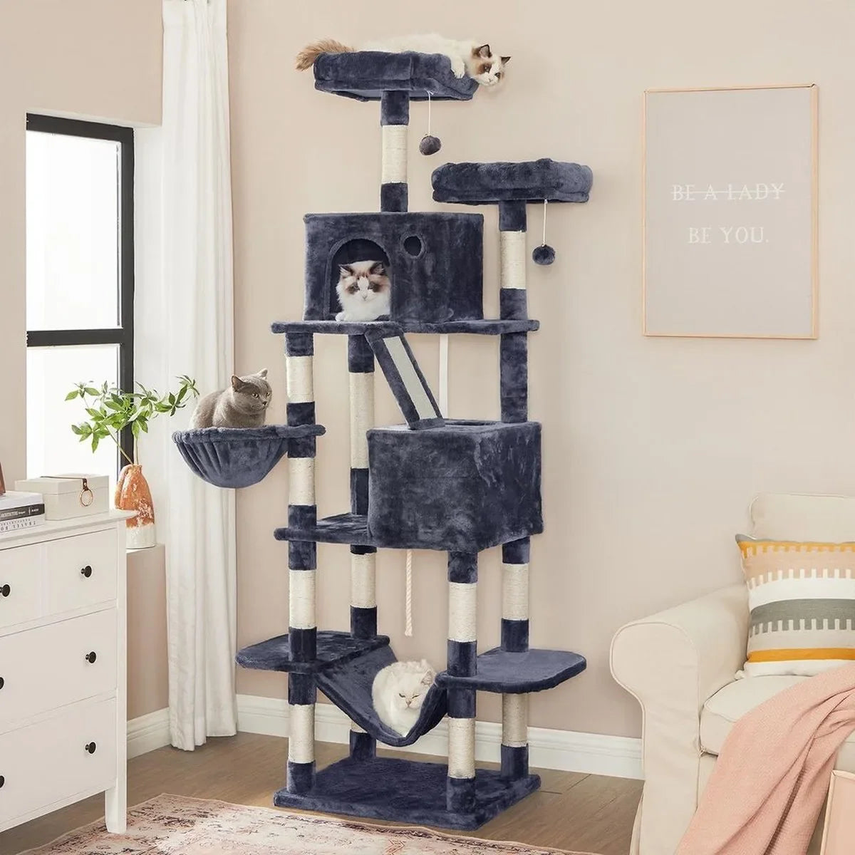 FurnStar - Kattenboom xxl - Krabpaal - Grijs - 60x50x206cm – Donker grijs
