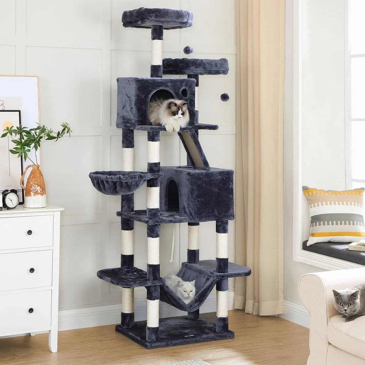 FurnStar - Kattenboom xxl - Krabpaal - Grijs - 60x50x206cm – Donker grijs