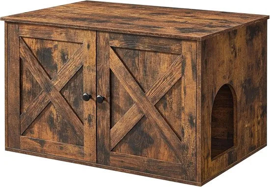 Furnstar Kattenhuis - Kattenbakkast met uitneembare scheidingswand - Tafel - 80 x 53 x 50 cm - Vintage Bruin