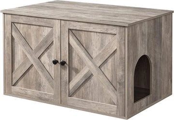 Furnstar Kattenhuis - Kattenbakkast met uitneembare scheidingswand - Tafel - 80 x 53 x 50 cm - Greige