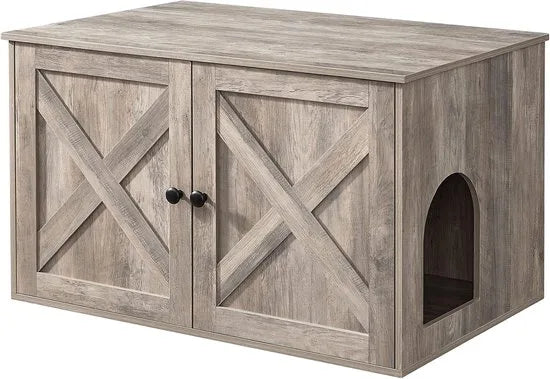 Furnstar Kattenhuis - Kattenbakkast met uitneembare scheidingswand - Tafel - 80 x 53 x 50 cm - Vintage Bruin – Greige Furnstar Kattenhuis Kattenbakk (5511)