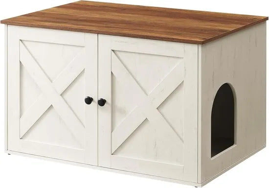 Furnstar Kattenhuis - Kattenbakkast met uitneembare scheidingswand - Tafel - 80 x 53 x 50 cm - Honingbruin-Vintage Wit