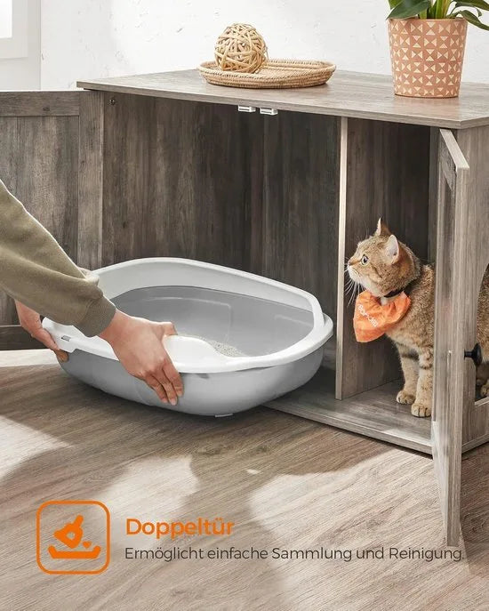 Furnstar Kattenhuis - Kattenbakkast met uitneembare scheidingswand - Tafel - 80 x 53 x 50 cm - Greige