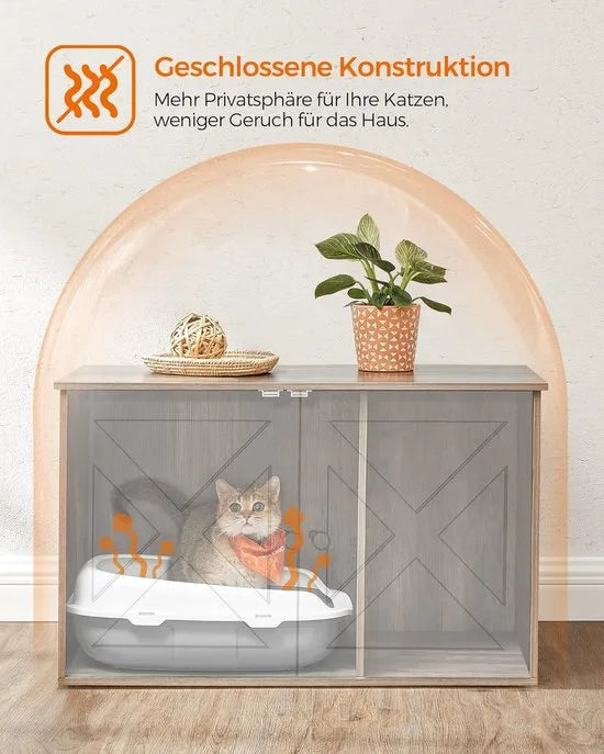 Furnstar Kattenhuis - Kattenbakkast met uitneembare scheidingswand - Tafel - 80 x 53 x 50 cm - Greige