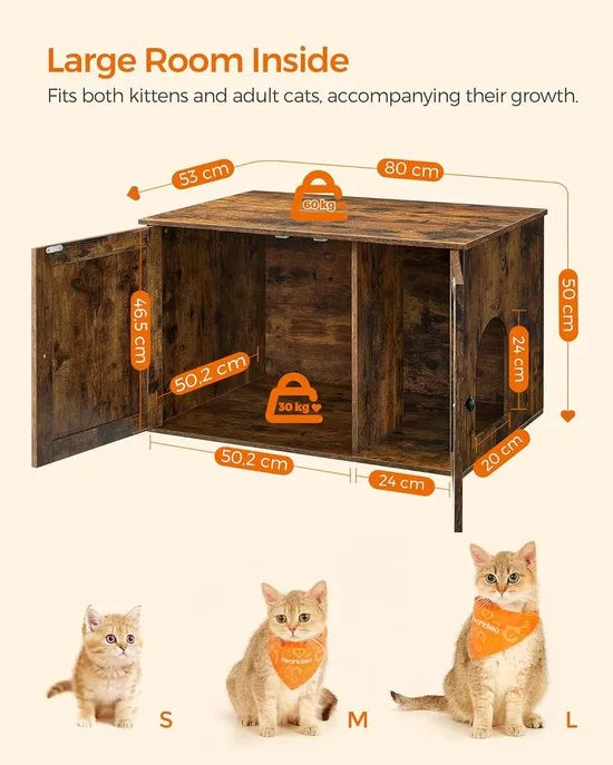 Furnstar Kattenhuis - Kattenbakkast met uitneembare scheidingswand - Tafel - 80 x 53 x 50 cm - Vintage Bruin – Bruinvintage Vintage Bruin (1897)