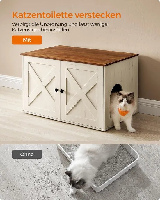 Furnstar Kattenhuis - Kattenbakkast met uitneembare scheidingswand - Tafel - 80 x 53 x 50 cm - Vintage Bruin – Honingbruin-vintage wit Furnstar Kattenhuis Kattenbakk (5528)