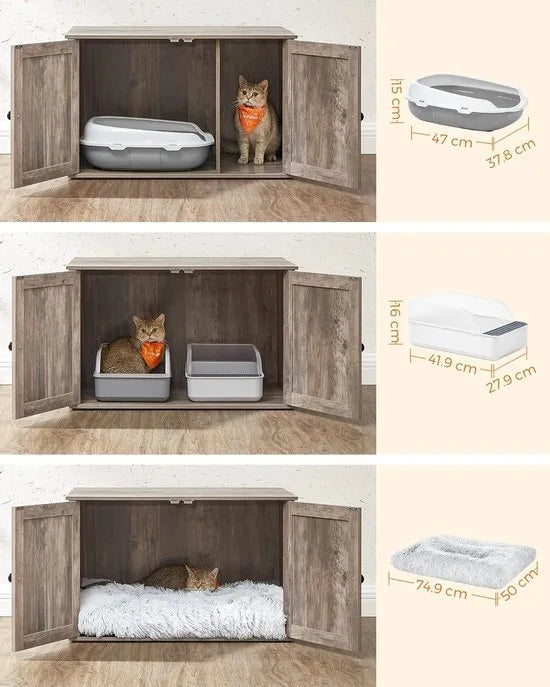 Furnstar Kattenhuis - Kattenbakkast met uitneembare scheidingswand - Tafel - 80 x 53 x 50 cm - Greige