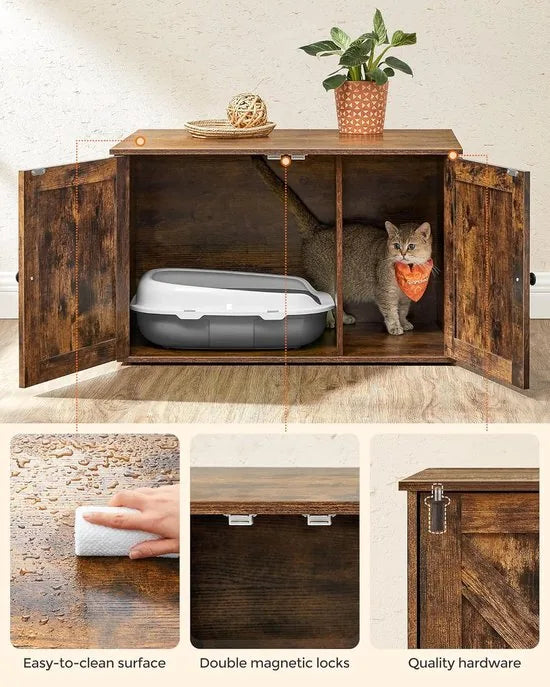 Furnstar Kattenhuis - Kattenbakkast met uitneembare scheidingswand - Tafel - 80 x 53 x 50 cm - Vintage Bruin