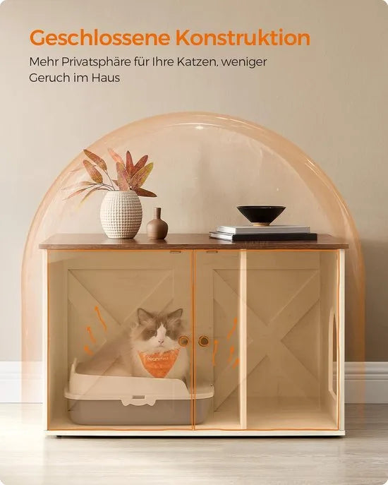 Furnstar Kattenhuis - Kattenbakkast met uitneembare scheidingswand - Tafel - 80 x 53 x 50 cm - Vintage Bruin – Honingbruin-vintage wit Furnstar Kattenhuis Kattenbakk (5528)