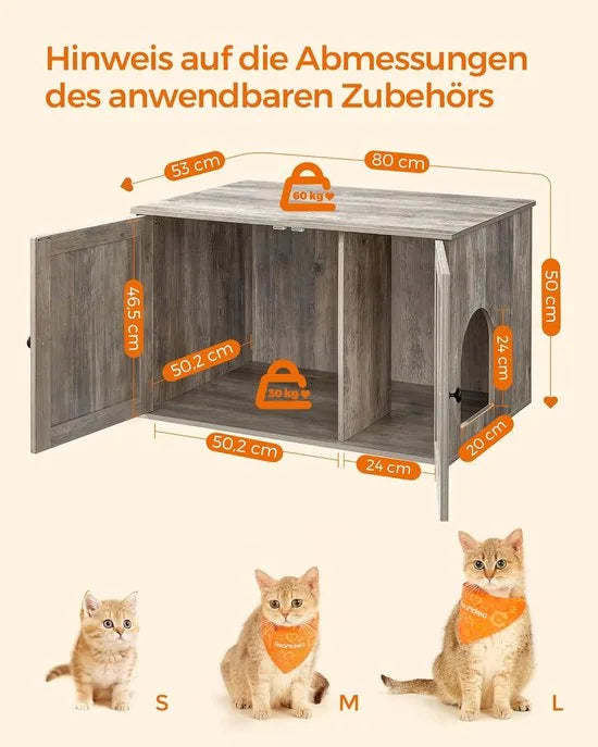 Furnstar Kattenhuis - Kattenbakkast met uitneembare scheidingswand - Tafel - 80 x 53 x 50 cm - Vintage Bruin – Greige Furnstar Kattenhuis Kattenbakk (5511)