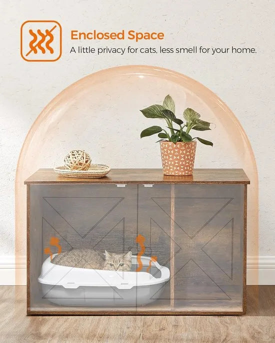 Furnstar Kattenhuis - Kattenbakkast met uitneembare scheidingswand - Tafel - 80 x 53 x 50 cm - Vintage Bruin – Bruinvintage Vintage Bruin (1897)