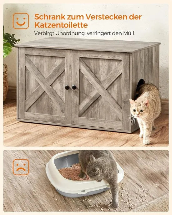 Furnstar Kattenhuis - Kattenbakkast met uitneembare scheidingswand - Tafel - 80 x 53 x 50 cm - Greige