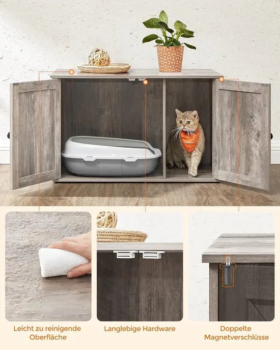 Furnstar Kattenhuis - Kattenbakkast met uitneembare scheidingswand - Tafel - 80 x 53 x 50 cm - Greige