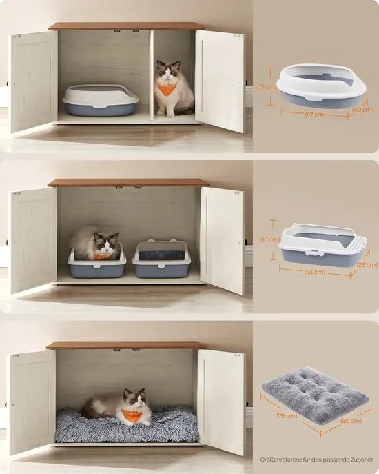 Furnstar Kattenhuis - Kattenbakkast met uitneembare scheidingswand - Tafel - 80 x 53 x 50 cm - Honingbruin-Vintage Wit