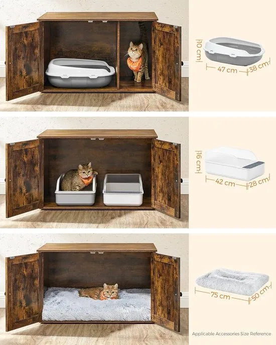 Furnstar Kattenhuis - Kattenbakkast met uitneembare scheidingswand - Tafel - 80 x 53 x 50 cm - Vintage Bruin