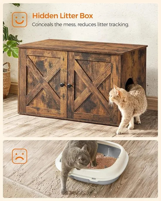 Furnstar Kattenhuis - Kattenbakkast met uitneembare scheidingswand - Tafel - 80 x 53 x 50 cm - Vintage Bruin
