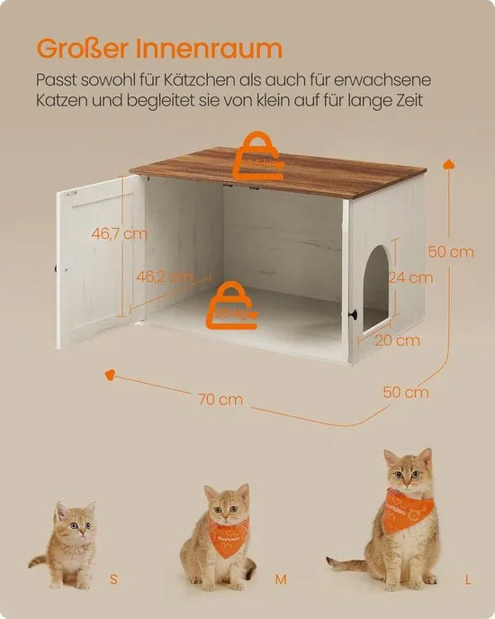 Furnstar Kattenhuis - Kattenbakkast - Tafel - 70 x 50 x 50 cm - Honingbruin Vintage Wit