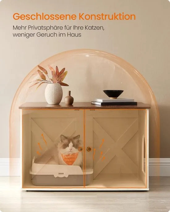Furnstar Kattenhuis - Kattenbakkast - Tafel - 70 x 50 x 50 cm - Honingbruin Vintage Wit