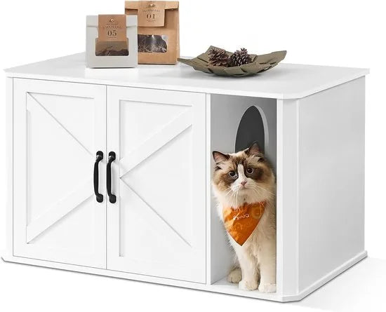 Furnstar Kattenhuis - Moderne kattenbakkast met vooringang - Dubbele deur en handgrepen - Als dressoir - 85 x 48,5 x 50 cm - Wolkenwit