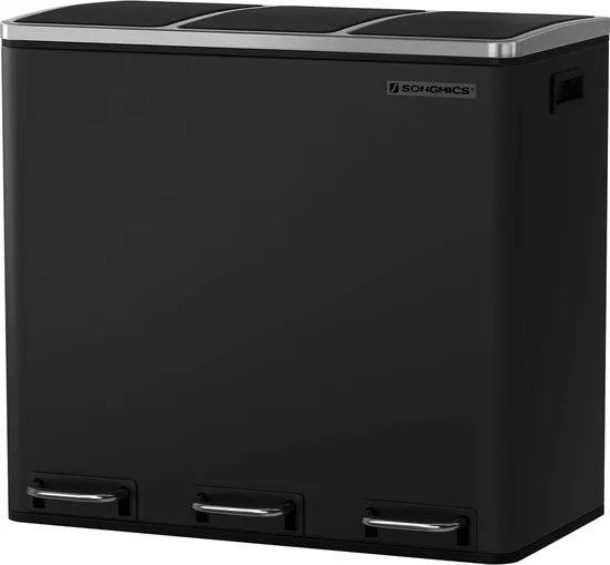 FurnStar Keuken Vuilnisbak- 3 x 18L Recyclingbak - Vuilnisbak met 3 compartimenten voor recycling - Afval, Voedselresten - Soft-Close Deksels, Pedalen, Binnenemmers, Staal - Zandbeige – Zandbeige Model 3