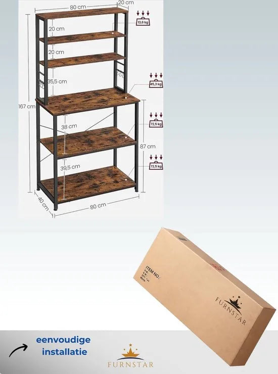 FurnStar - Keukenkast - Keukenrek - 80x40x167cm - Bruin