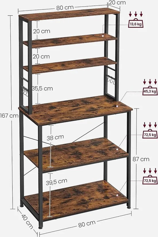 FurnStar - Keukenkast - Keukenrek - 80x40x167cm - Bruin