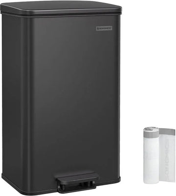 FurnStar – Keukenpedaalemmer 40L – Grote Afvalbak met Soft-Close Deksel – Staal – Inclusief 15 Vuilniszakken– 34,8 x 32,1 x 55,7 cm – Zwart