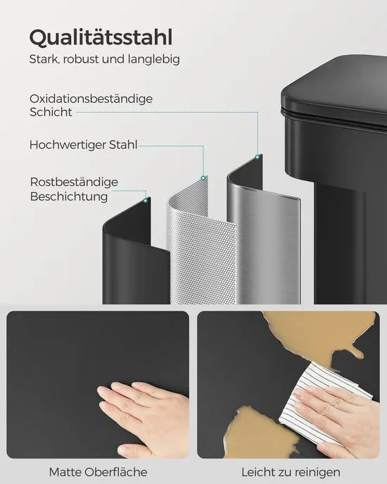 FurnStar – Keukenpedaalemmer 40L – Grote Afvalbak met Soft-Close Deksel – Staal – Inclusief 15 Vuilniszakken– 34,8 x 32,1 x 55,7 cm – Zwart