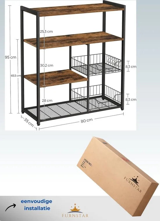 FurnStar - Keukenplank - Staande plank voor de keuken - 80x35x95cm - Bruin