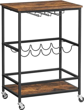FurnStar - Keukentrolley - Keukentrolley Op Wieltjes - Serveerwagen - Multifunctionele Trolley - Barwagen - Wijnrek - Vintage Bruin - Zwart - 40 x 60 x 82 cm